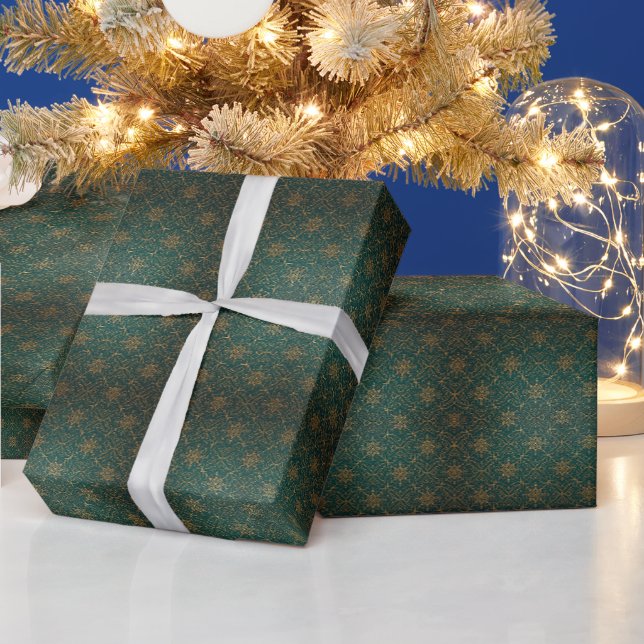 Geometric Pattern | Emerald Starburst Wrapping Paper (Holidays)