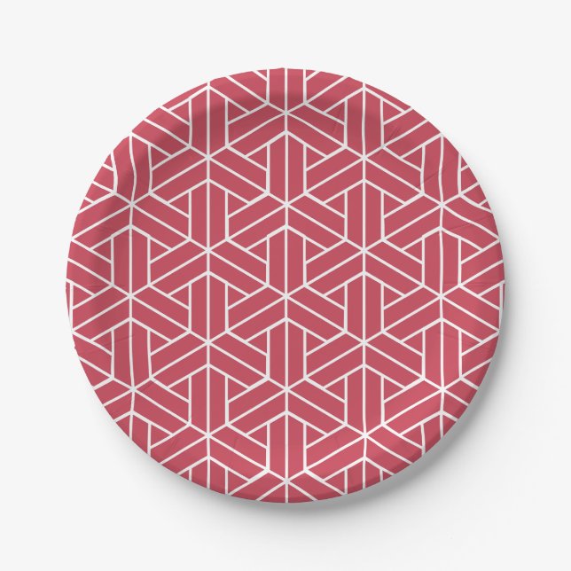 Geometric pattern featuring red hexagons  paper plates (Front)