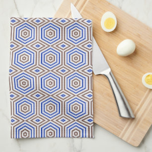 Geometric pattern figures retro brown blue kitchen towel