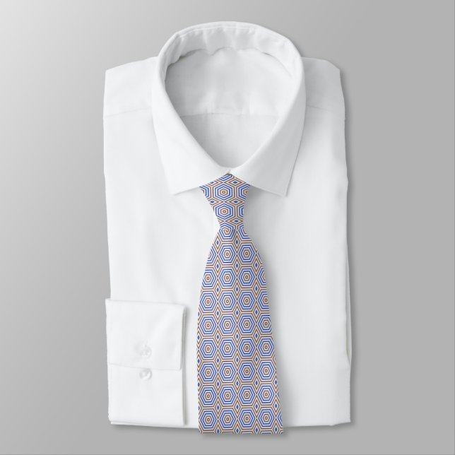Geometric pattern figures retro brown blue neck tie (Tied)