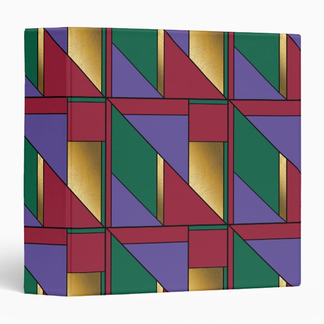 Geometric Pattern Gold Purple Green Red 3 Ring Binder (Front/Spine)