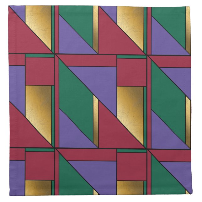 Geometric Pattern Gold Purple Green Red Cloth Napkin (Front)
