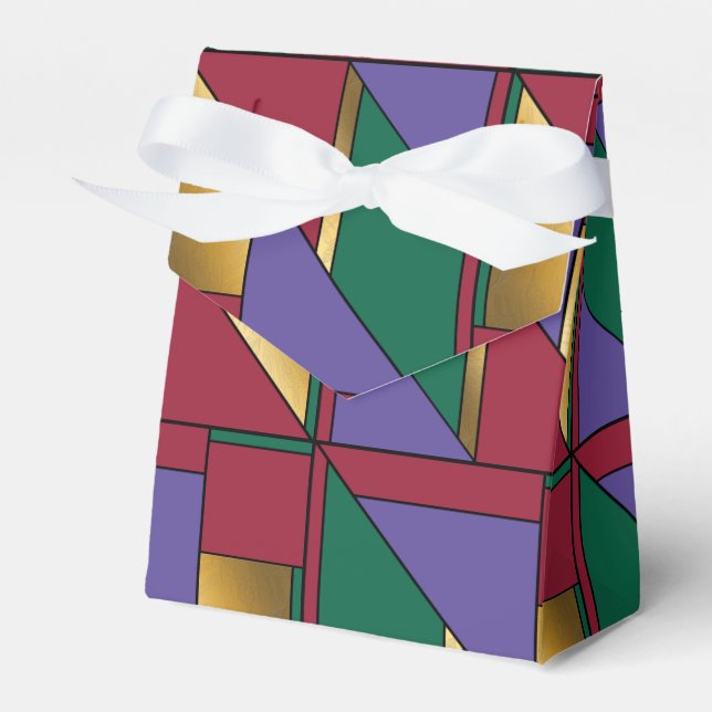 Geometric Pattern Gold Purple Green Red Favor Boxes (Front Side)