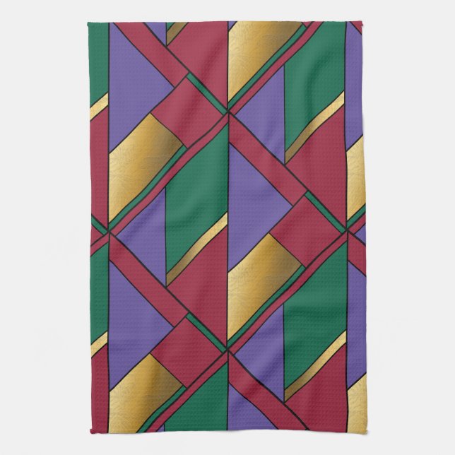 Geometric Pattern Gold Purple Green Red Kitchen Towel (Vertical)