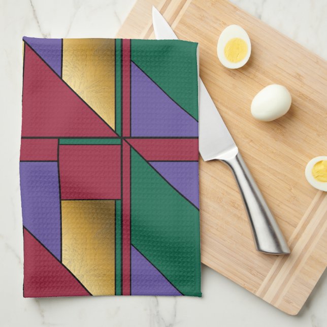 Geometric Pattern Gold Purple Green Red Kitchen Towel (Quarter Fold)