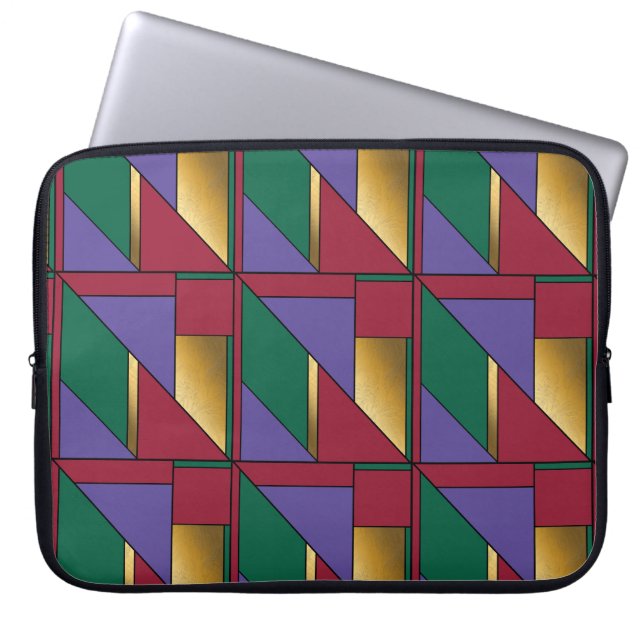Geometric Pattern Gold Purple Green Red Laptop Sleeve (Front)