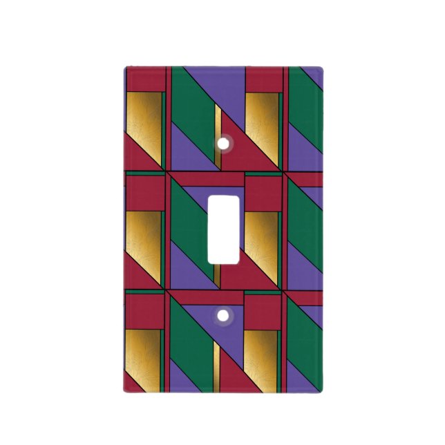 Geometric Pattern Gold Purple Green Red Light Switch Cover (Front)