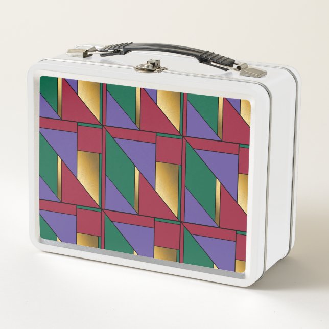 Geometric Pattern Gold Purple Green Red Metal Lunch Box (Front)