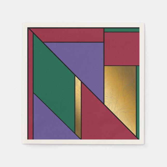 Geometric Pattern Gold Purple Green Red Napkins (Front)