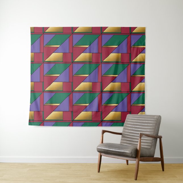 Geometric Pattern Gold Purple Green Red Tapestry (In Situ (Horizontal))