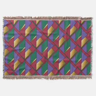 Geometric Pattern Gold Purple Green Red Throw Blanket