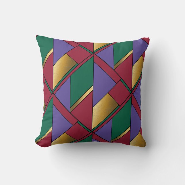 Geometric Pattern Gold Purple Green Red Throw Pillow (Front)
