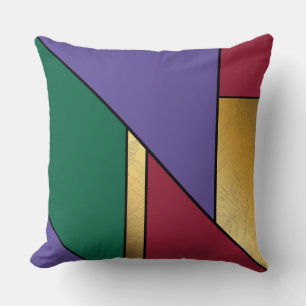 Geometric Pattern Gold Purple Green Red Throw Pillow