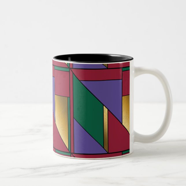 Geometric Pattern Gold Purple Green Red Two-Tone Coffee Mug (Right)