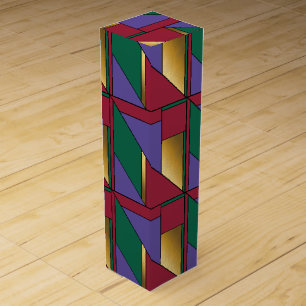 Geometric Pattern Gold Purple Green Red Wine Box