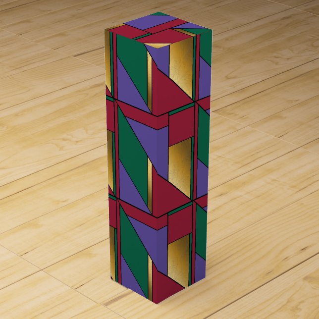 Geometric Pattern Gold Purple Green Red Wine Box (Front)