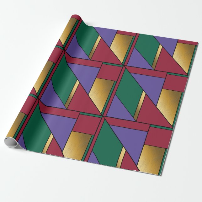 Geometric Pattern Gold Purple Green Red Wrapping Paper (Unrolled)