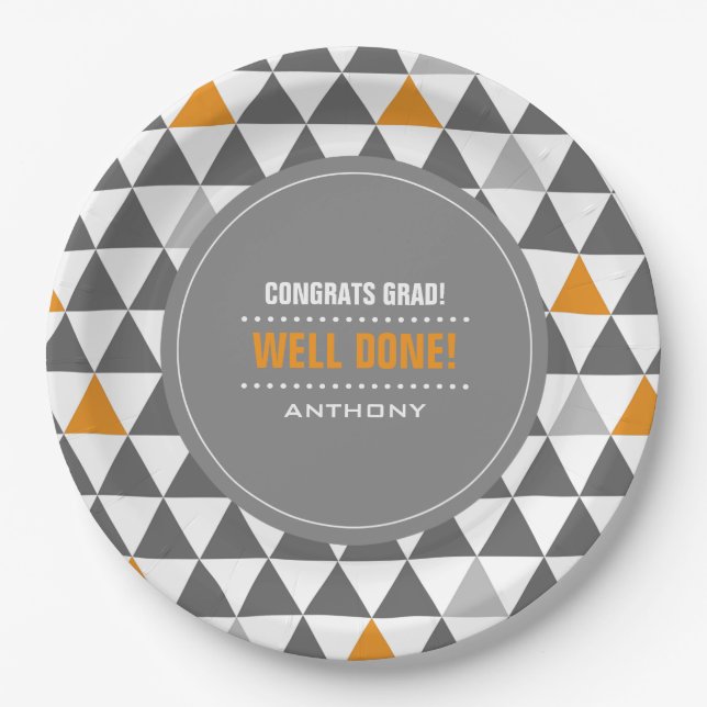 Geometric Pattern Graduation Party  Paper Plates (Front)