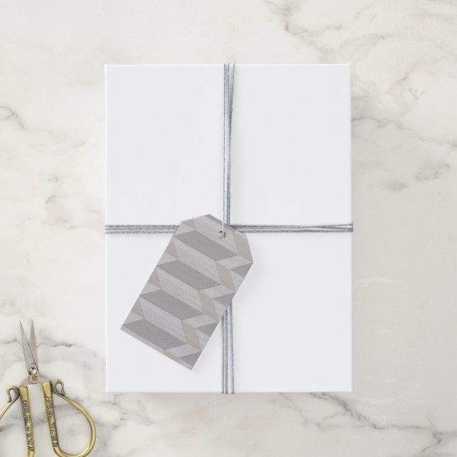 geometric pattern gray wood gift tag (With Twine)