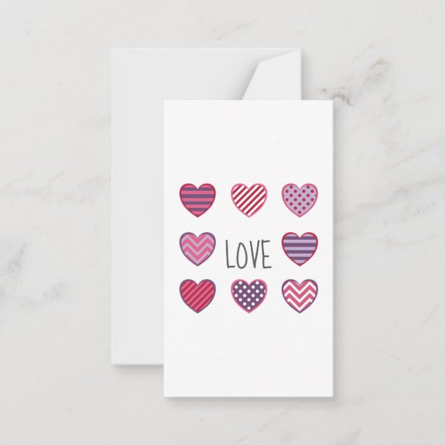 Geometric Pattern Hearts Love Happy Valentines Day Note Card (Front)