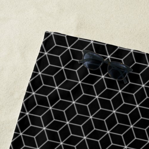 Geometric Pattern Hexagon Black and White Beach Towel