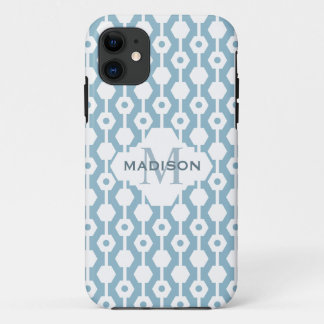 Geometric Pattern Hexagon Dot Monogram | Blue iPhone 11 Case