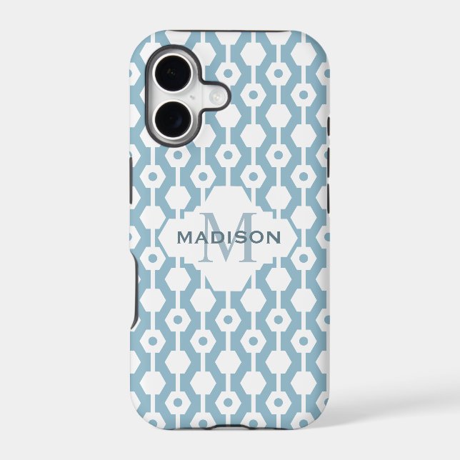 Geometric Pattern Hexagon Dot Monogram | Blue Iphone Case (Back)