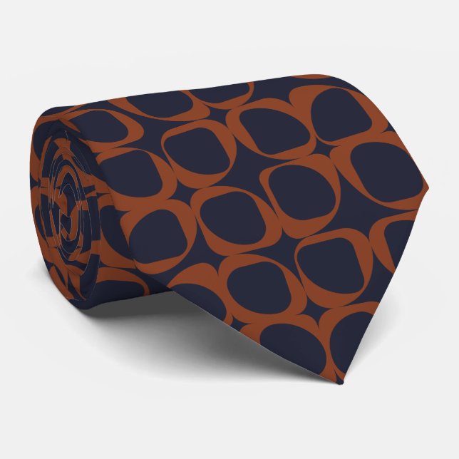 Geometric Pattern II - Navy and Rust A Neck Tie (Rolled)