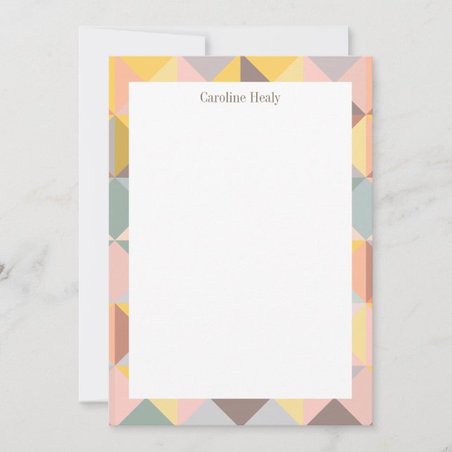 Geometric Pattern in Autumn Earth Tones with Name Note Card (Front)