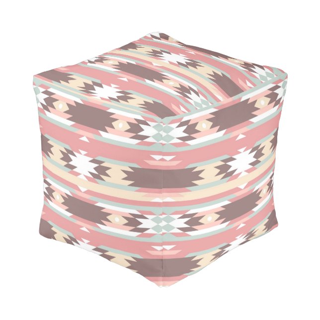 Geometric pattern in aztec style 2 pouf (Angled Front)