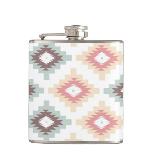 Geometric pattern in aztec style hip flask