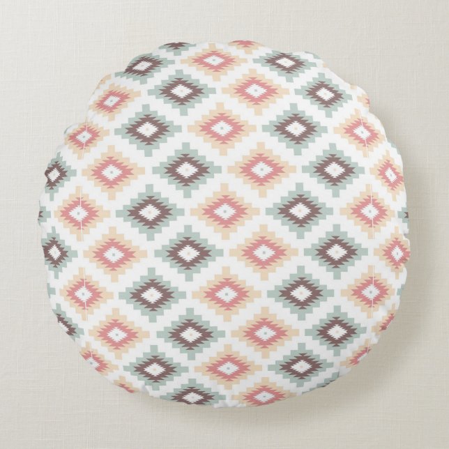 Geometric pattern in aztec style round pillow (Front)