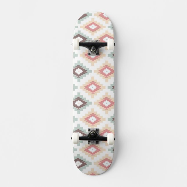 Geometric pattern in aztec style skateboard deck (Front)