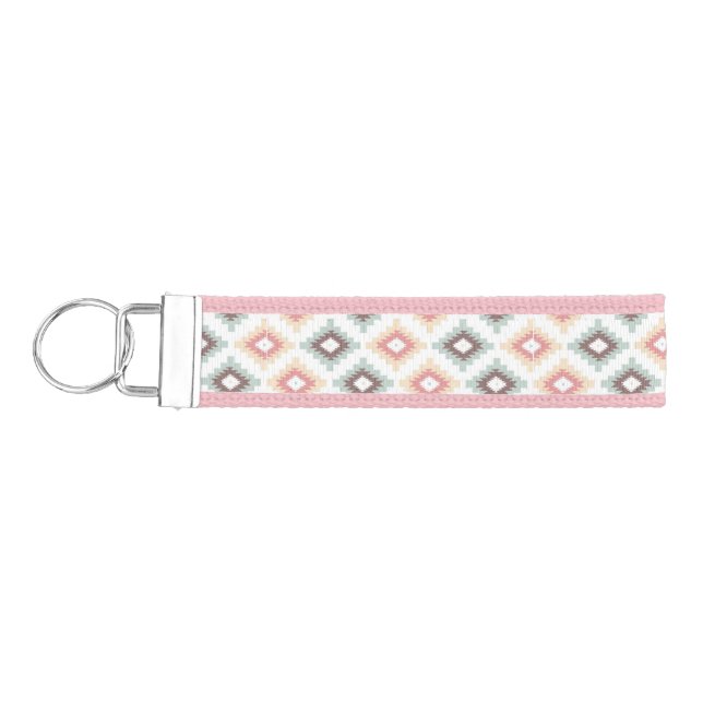 Geometric pattern in aztec style wrist keychain (Keys on Left)