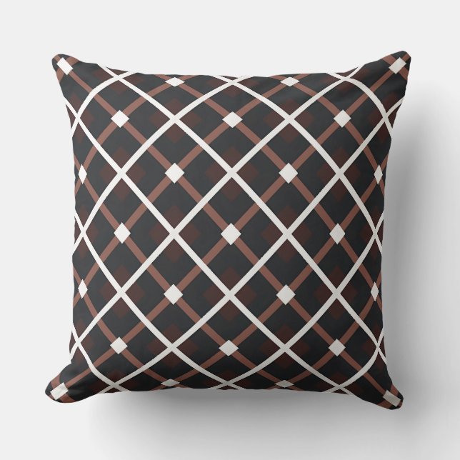 Geometric Pattern in Black and Warm Brown Tones Throw Pillow (Front)