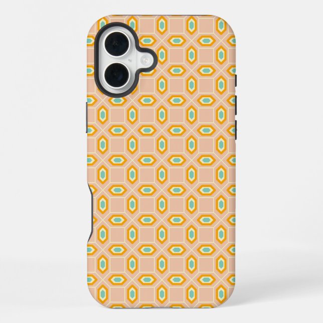 Geometric pattern in blue and orange diamond shape iphone case (Back)