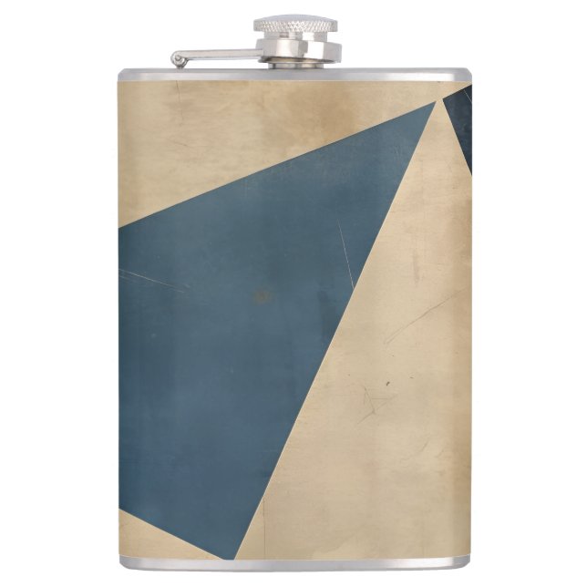 Geometric Pattern in Blues, Tans, and Rust Flask (Front)