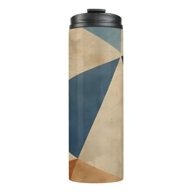 Geometric Pattern in Blues, Tans, and Rust Thermal Tumbler (Front)
