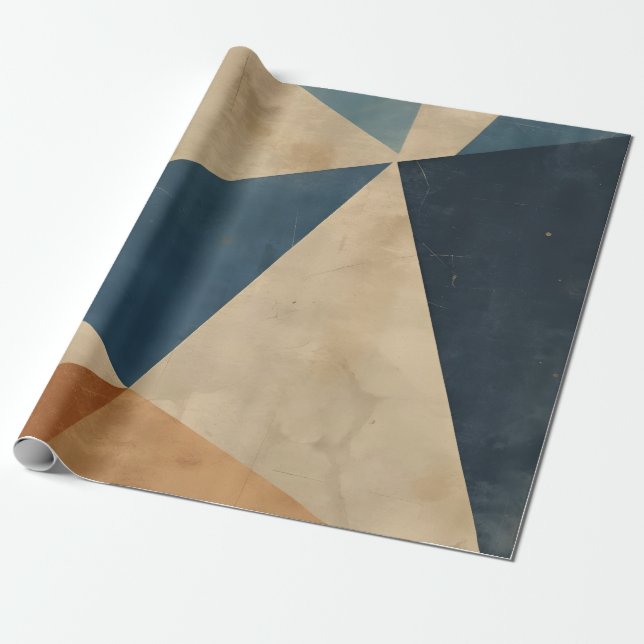 Geometric Pattern in Blues, Tans, and Rust Wrapping Paper (Unrolled)