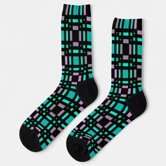 Geometric pattern in green and geometric colors pl socks (Left)