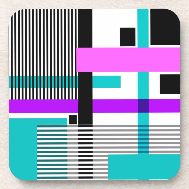 geometric pattern in striped and neon colors beverage coaster (Front)