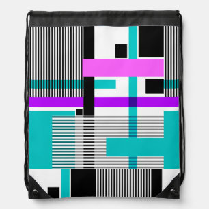 geometric pattern in striped and neon colors drawstring bag