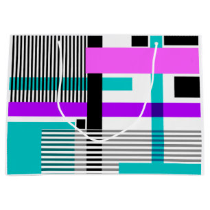 geometric pattern in striped and neon colors large gift bag