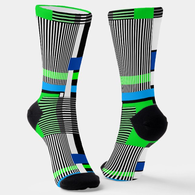 geometric pattern in striped and neon colors socks (Angled)
