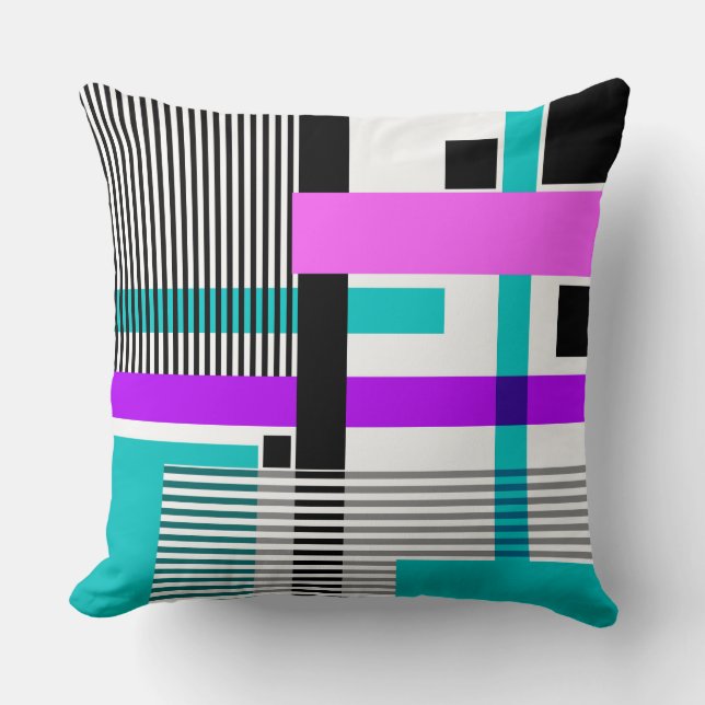 geometric pattern in striped and neon colors throw pillow (Front)