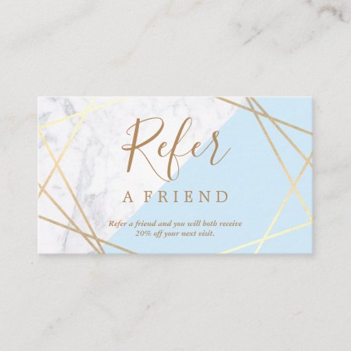 Geometric Pattern Marble Gold Light Blue Referral Business Card