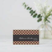 Geometric pattern maroon, olive, & black business card (Standing Front)