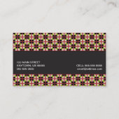 Geometric pattern maroon, olive, & black business card (Back)
