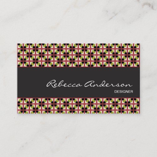 Geometric pattern maroon, olive, &amp; black business card template