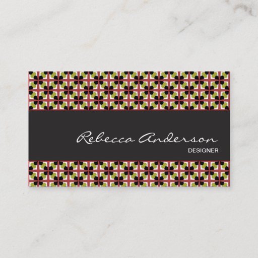 Customizable Geometric pattern maroon, olive, &amp; black business card template